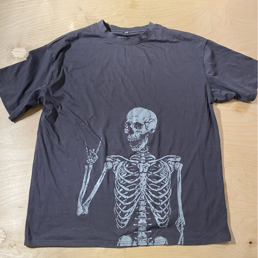 Gray Skeleton Graphic Men's T-Shirt XL (MS) - Picture 2 of 8